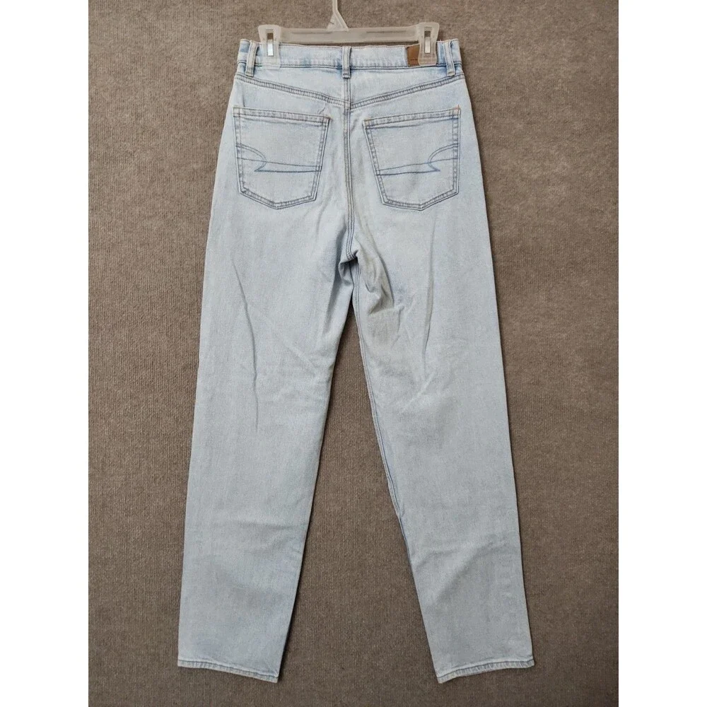 American Eagle Baggy Straight Jeans Womens 6 Long Blue Light Wash Strigid - Picture 6 of 11
